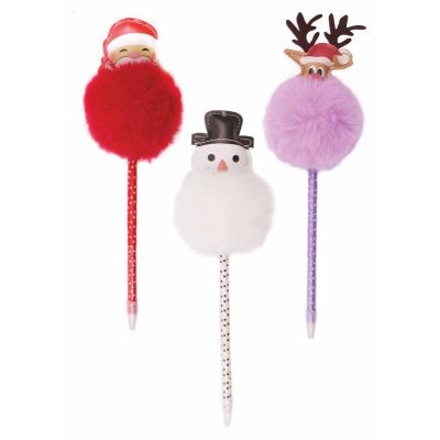 Christmas Novelty Fluffy Character Pen 12s