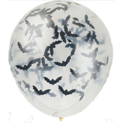 16 Inch Clear Latex Balloons With Bat Confetti (pack quantity 5)