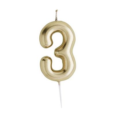 Gold Number '3' Candle