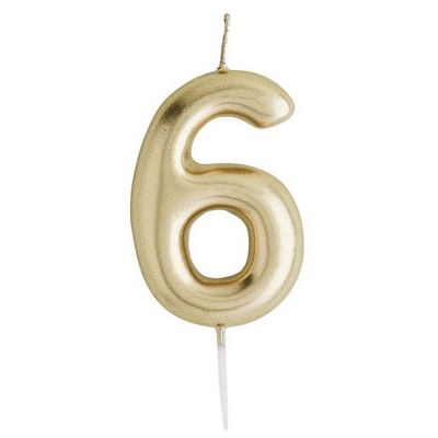 Gold Number '6' Candle