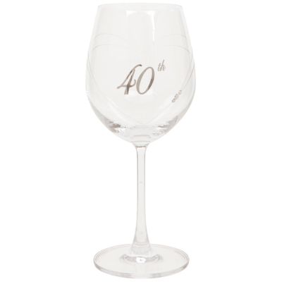 Etched Heart 40th Birthday Wine Glass