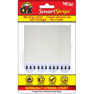 Large Removable Hook & Loop Strips (pack quantity 4)