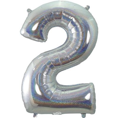 34 Inch Number 2 Holographic Silver Foil Balloon