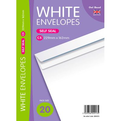 229x162mm C5 White Self Seal Envelopes (pack quantity 20)