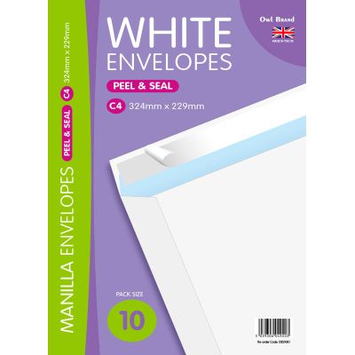 324x229mm C4 White Peel & Seal Envelopes (pack quantity 10)