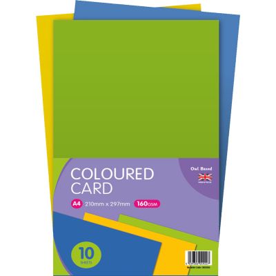 A4 Coloured Card Sheets 10s (pack quantity 10)