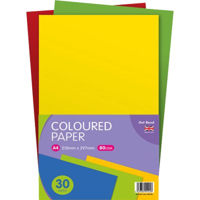 A4 30pk Coloured Paper Sheets 10s