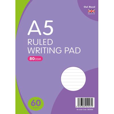 A5 60pk Ruled Writing Pad Sheets 12s
