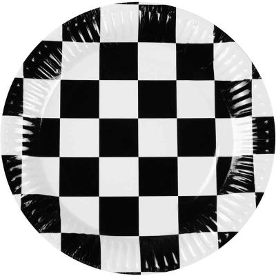 23cm Chequered Flag Racing Paper Plates (pack quantity 10)