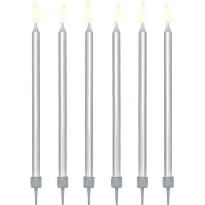 12.5cm Plain Silver Birthday Candles (pack quantity 12)