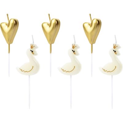 Swan And Hearts Birthday Pick Candles (pack quantity 6)