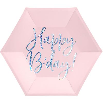 20cm Light Pink Happy B'day Plates (pack quantity 6)