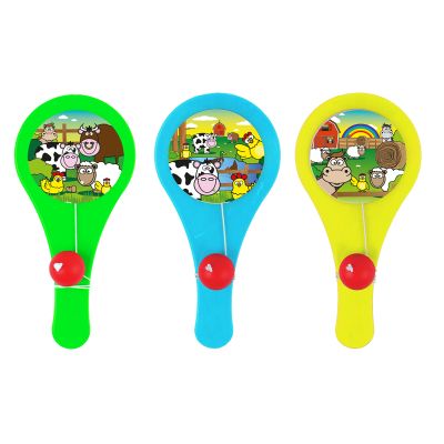 12cm Farm Animals Paddle Bat And Ball 96s