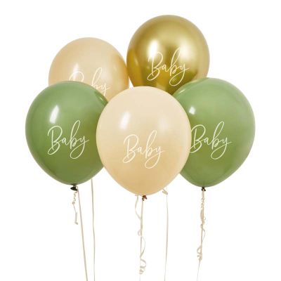 12 Inch Sage, Nude & Gold 'baby' Latex Balloons (pack quantity 5)