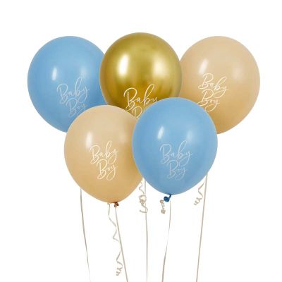 12 Inch Blue, Nude & Gold 'baby Boy' Latex Balloons (pack quantity 5)