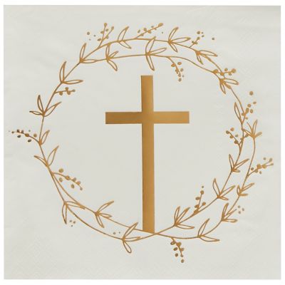Gold Cross Paper Napkins (pack quantity 16)