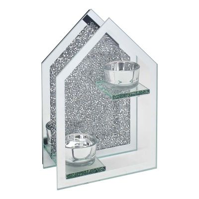 House Shape Mirror Crystal Tealight Holder