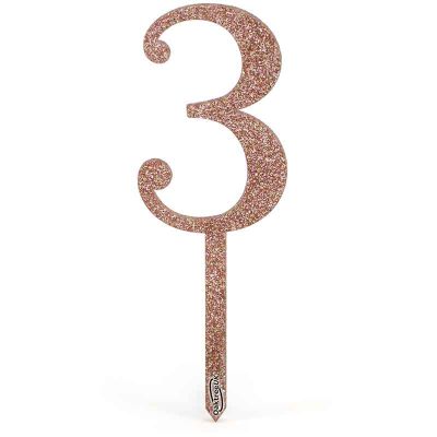 No.3 Acrylic Sparkling Fizz Rose Gold Cake Topper