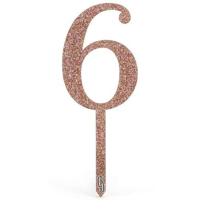 No.6 Acrylic Sparkling Fizz Rose Gold Cake Topper