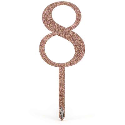 No.8 Acrylic Sparkling Fizz Rose Gold Cake Topper