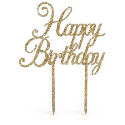 Happy Birthday Acrylic Sparkling Fizz Gold Cake Topper