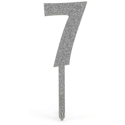 No.7 Acrylic Silver Glitter Cake Topper