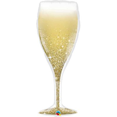 39 Inch Golden Bubbly Wine Glass Foil Balloon