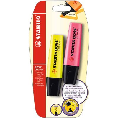 Yellow/pink Stabilo Boss Original Highlighters (pack quantity 2)