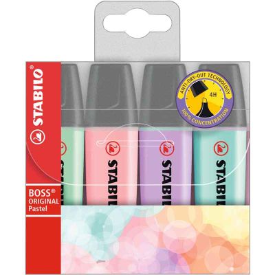 Assorted Pastel Colours Stabilo Boss Original Highlighters (pack quantity 4)
