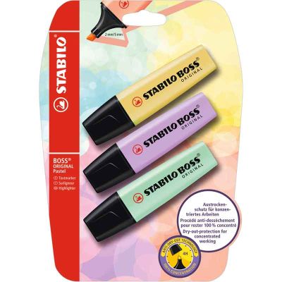 3pc Assorted Pastel Colours Stabilo Boss Highlighters