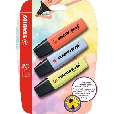 Assorted Pastel Colours Stabilo Boss Original Highlighters (pack quantity 3)