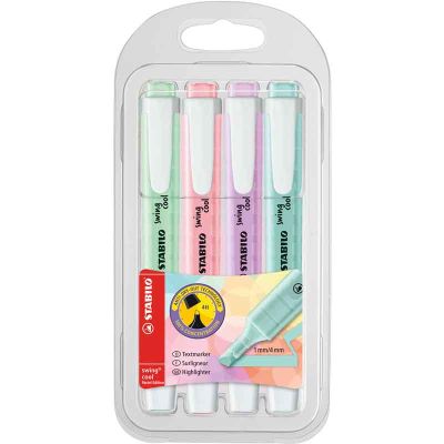 Assorted Pastel Colours Stabilo Swing Cool Highlighters (pack quantity 4)