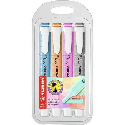 Assorted Pastel Colours Stabilo Swing Cool Highlighters (pack quantity 4)