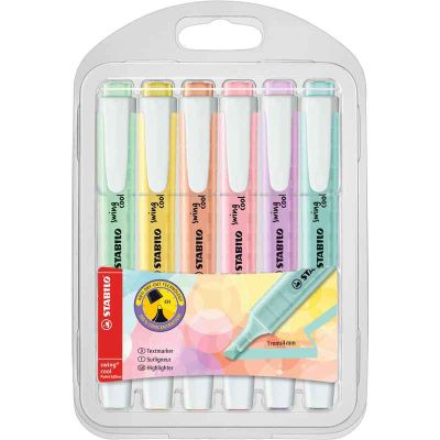 Assorted Pastel Colours Stabilo Swing Cool Highlighters (pack quantity 6)