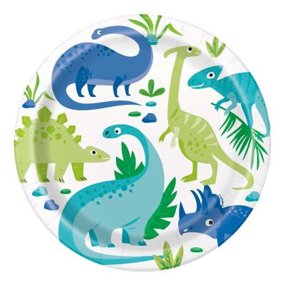 9 Inch Blue & Green Dinosaur Plates (pack quantity 8)