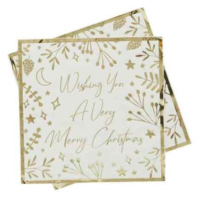 Gold Foiled 'wishing You A Very Merry Christmas' Napkins (pack quantity 16)