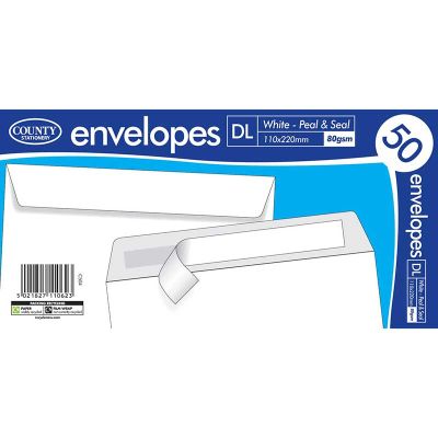 Dl White Peel & Seal Envelopes (pack quantity 50)