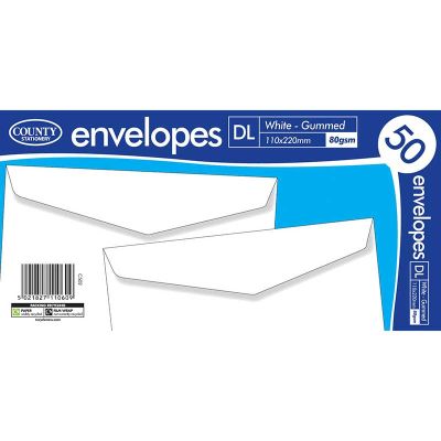 Dl White Gummed Envelopes (pack quantity 50)