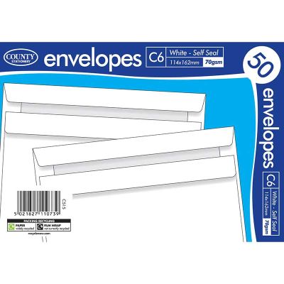 C6 White Self Seal Envelopes (pack quantity 50)