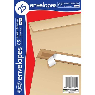 C5 Manilla Peel & Seal Envelopes (pack quantity 25)