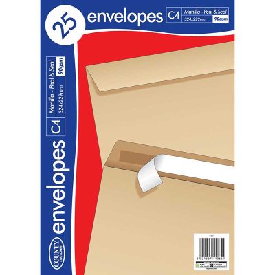 C4 Manilla Peel & Seal Envelopes (pack quantity 25)
