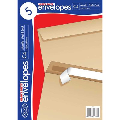 C4 Heavy Duty Peel & Seal Manilla Envelopes (pack quantity 5)