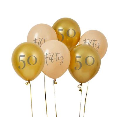 12 Inch Gold & Nude 'fifty' Latex Balloons (pack quantity 6)