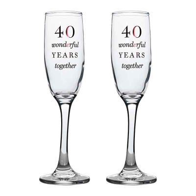 2pc 40th Anniversary Amore Champagne Flutes