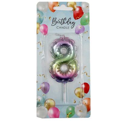6cm Rainbow Balloon Shaped Numeral 8 Candle