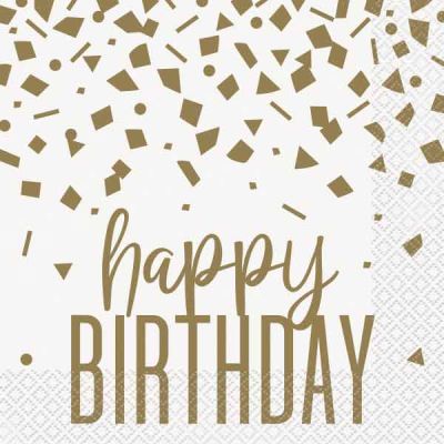 Confetti Gold Birthday Napkins (pack quantity 16)