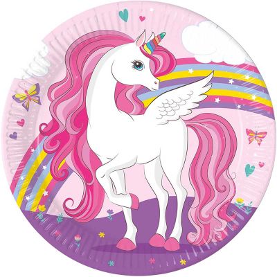 23cm Unicorn Rainbow Colors Paper Plates (pack quantity 8)