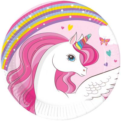 20cm Unicorn Rainbow Colors Paper Plates (pack quantity 8)