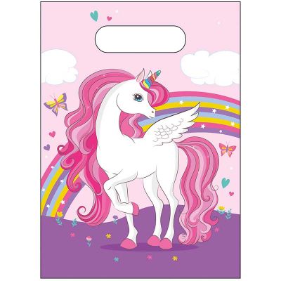 Unicorn Rainbow Colors Plastic Party Bags (pack quantity 6)