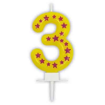 Birthday Candles Stars Numeral 3 Candle